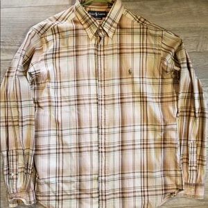 Polo L Men’s plaid shirt brown, blue and cream.